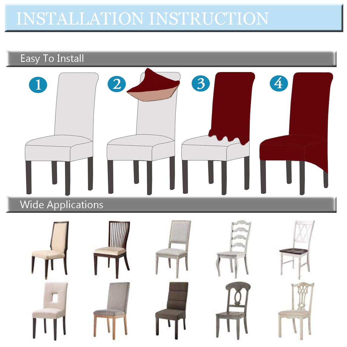 KELUINA Velvet Plush XL Dining Chair Covers, Stretch Chaircover, Spandex High Chairs Protector Covers Seat Slipcover with Elastic Band for Dining Chairs (Tauqe 1, Set of 2)