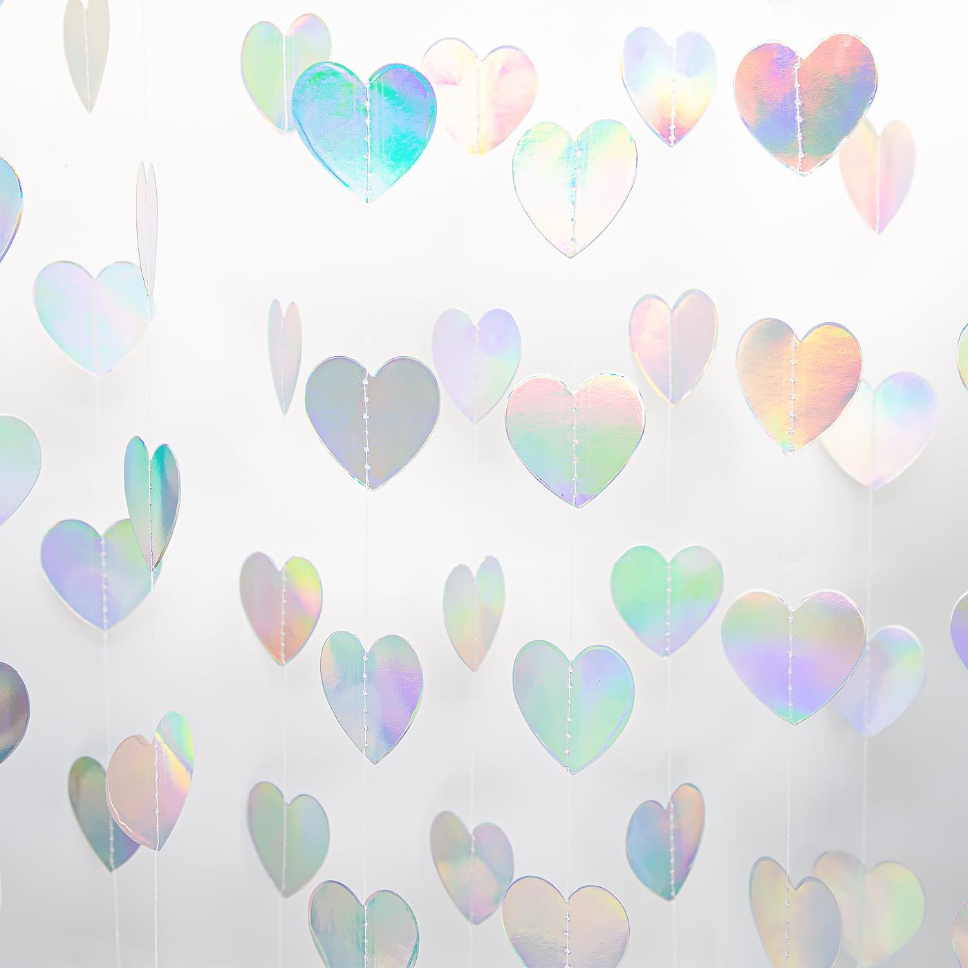 Iridescent Party Decorations - 52ft Paper Heart Garland Streamers Banner for Birthday Wedding Bachelorette Baby Shower Bridal Shower Engagement Valentines Day Hanging Decor HongTongTong