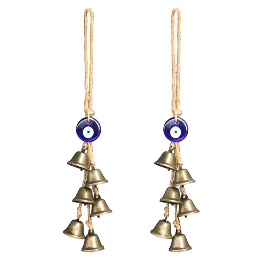 2 Pieces Witch Bells for Door Knob Protection,Witchy Wicca Decor Clear Negative Energies with Blue Evil Eyes,Witchcraft Supplies for Boho Home Room Decor (A)