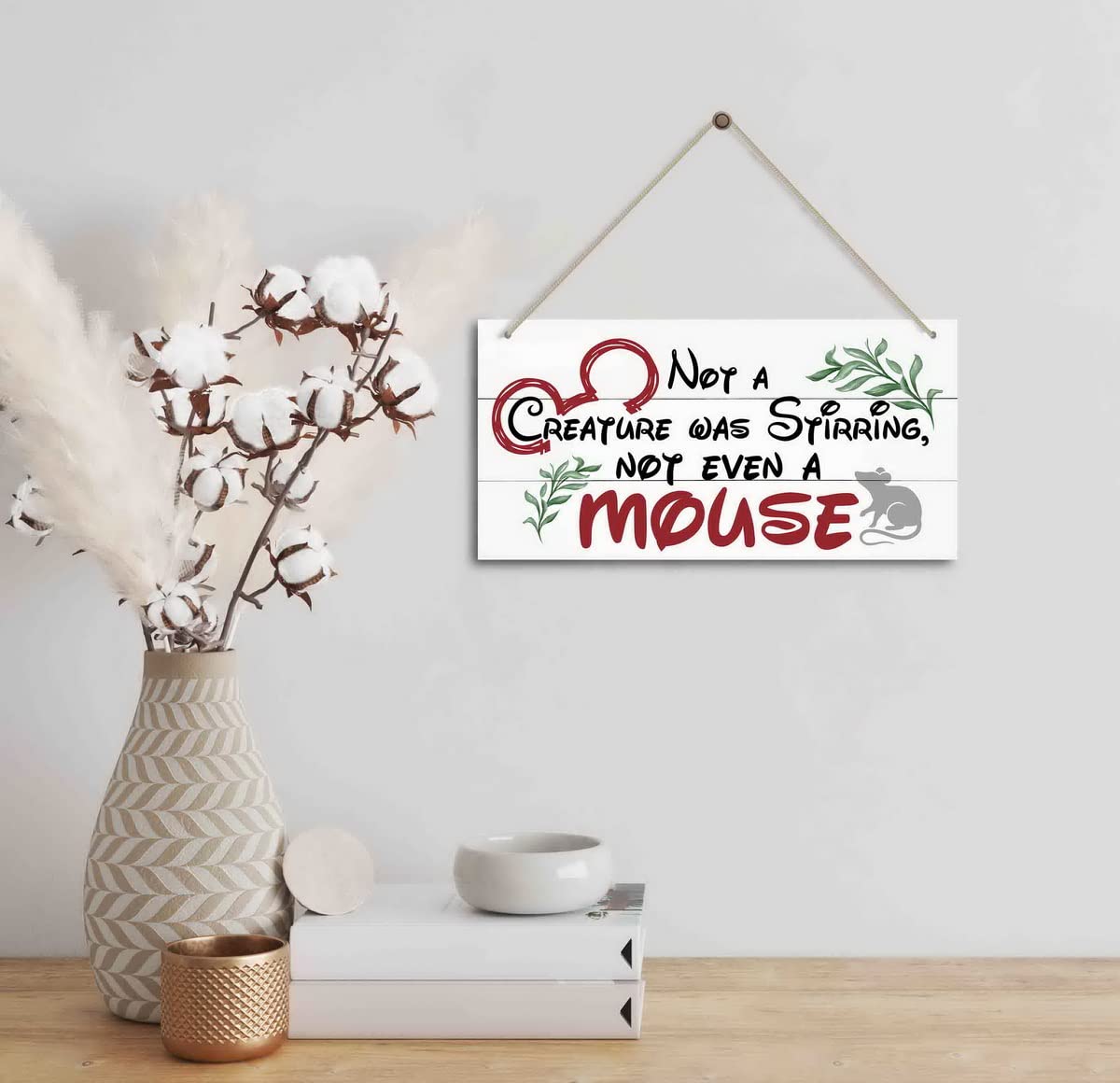 Christmas Door Sign Decor, Not a Creature was Stirring, not Even a Mouse, Winter Seasonal Christmas Wall Art Hanging Wooden Sign Merry Xmas Holiday Decorations for Home Outside Indoor