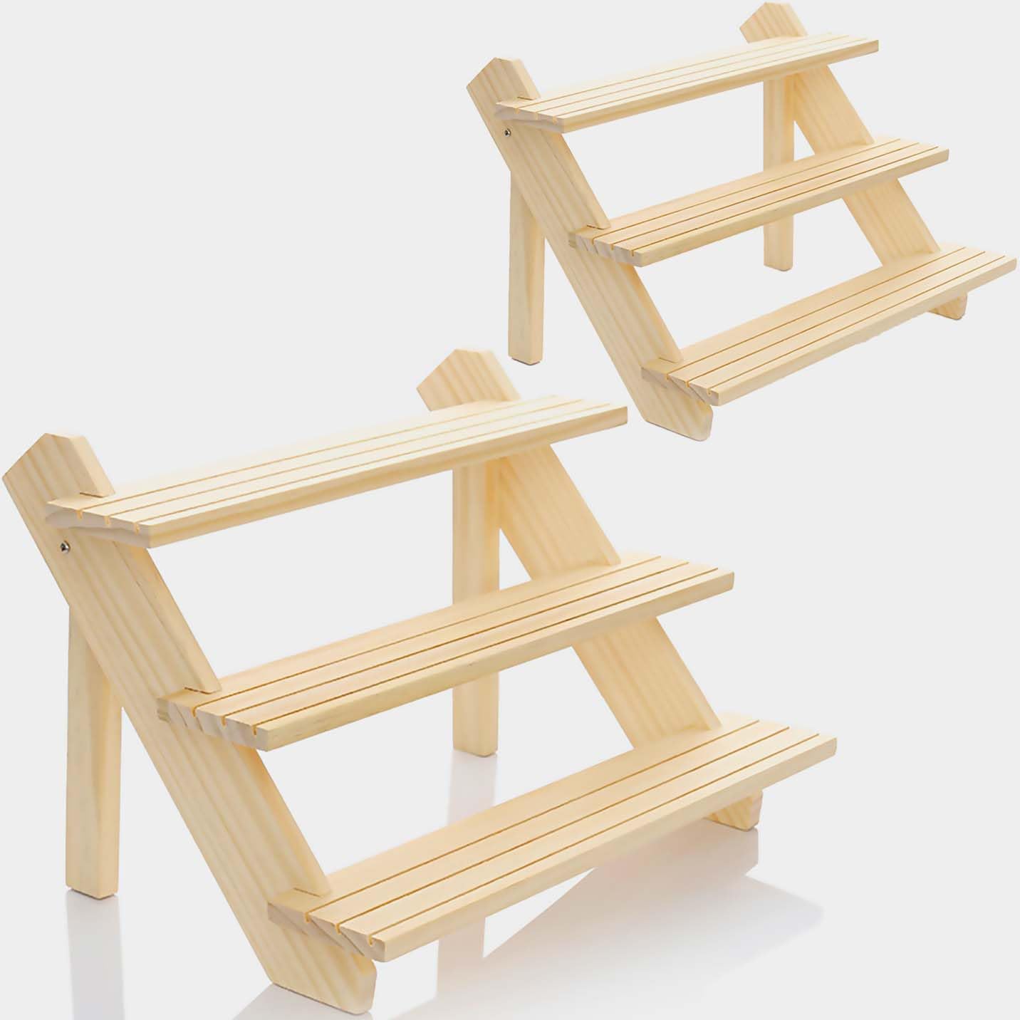 LUBANHAND 3 Steps Display Riser 2pcs Earring Display Stands Showcase Cascading Merchandise Organizer Tray Vendor Display Supplies for Tabletop Shows Solid Wood…