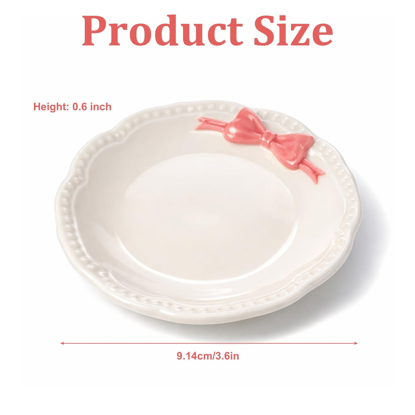 SynHHergyx Small Jewelry Dish, Ceramic Ring Holder Dish, Ceramic Jewelry Tray, White with Pink Bow Jewelrys Holder for Women, Small Jewelrys Tray for Vanity