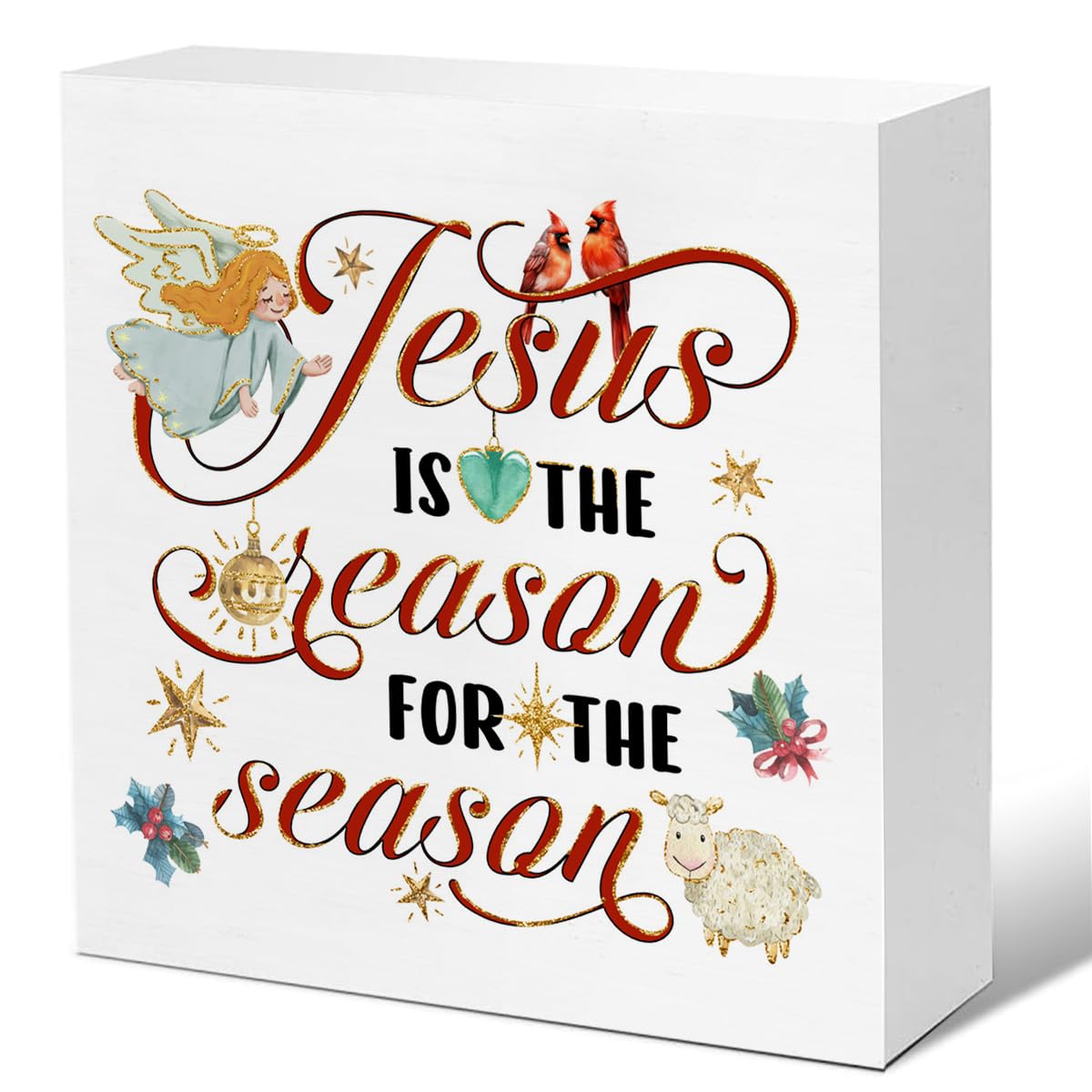 Jesus Cardinal Wooden Plaque Sign - Christian Christmas Decoration, Desk Decor 5 X 5 Inches
