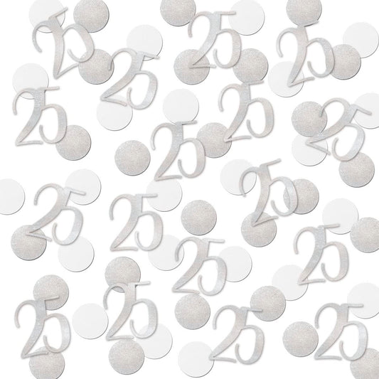 Silver Glitter 25 Confetti, 25th Birthday Number Confetti, 200pcs Anniversary Party Table Decoration Supplies