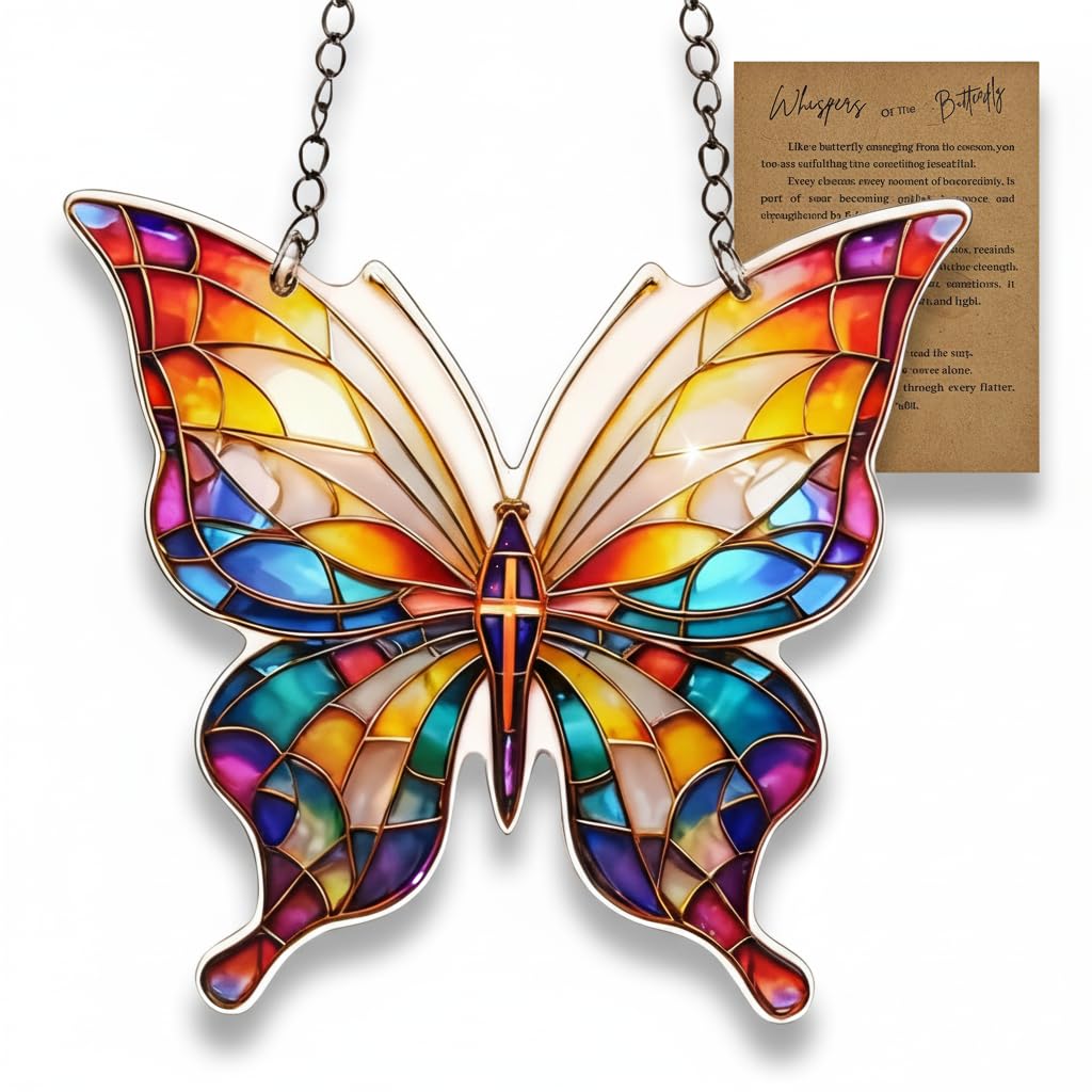 Butterfly Decorations Gifts for Women, Inspirational Acrylic Ornament with Story Card, Rainbow Suncatcher Window Hanging Decor, Meaningful Birthday, Christmas 2025