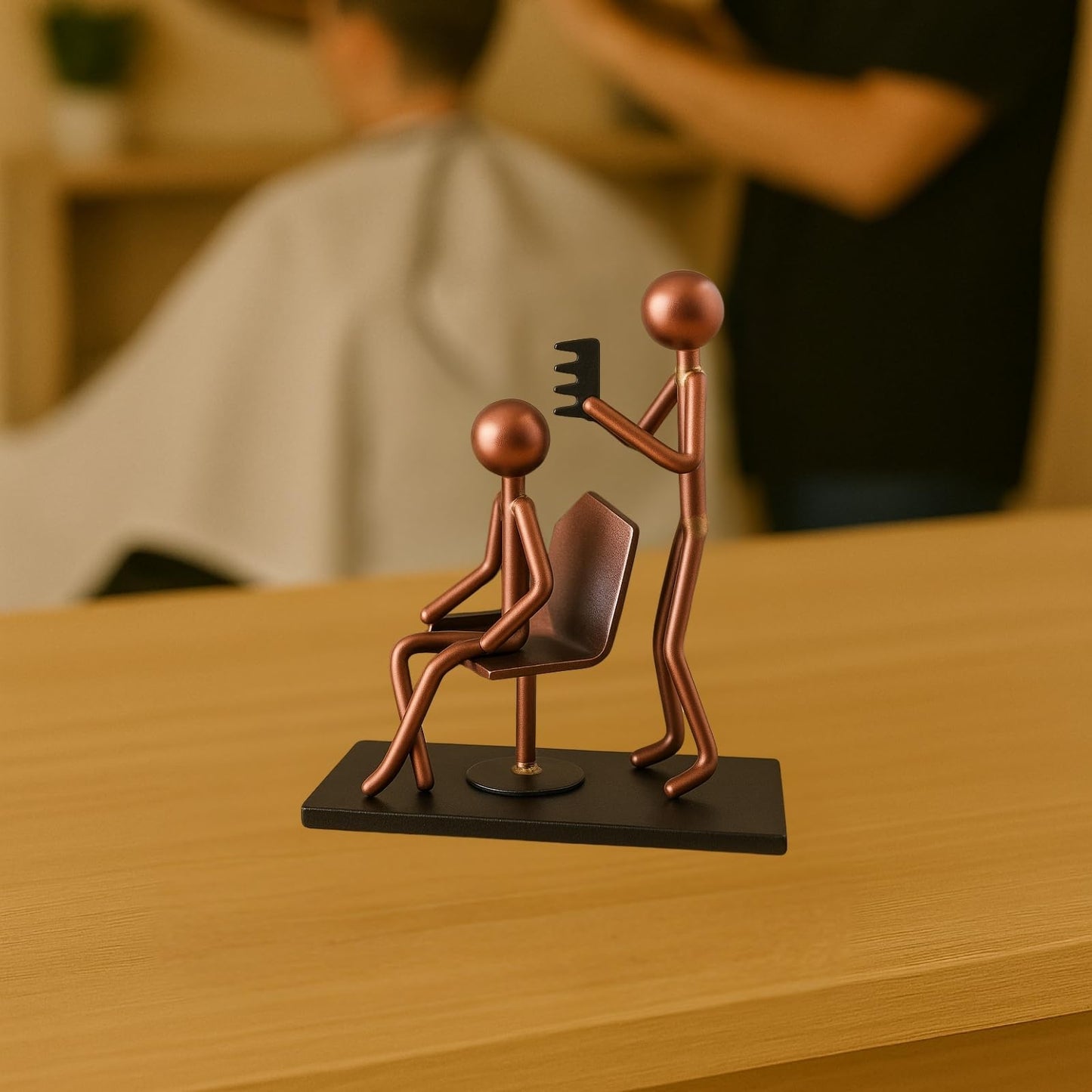 GUTE Hairdresser Craft Handmade Figurine 4.25" L x 4.25" H Recycled Metal Sculpture & Hand Welded Bronze Finish Art Gift Barber Shop Decor, Salon Desk Accessories & Hairstylist Appreciation Gifts