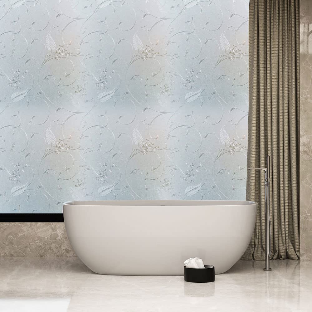 Frosted Privacy Glass Window Film, Vinyl Decorative Window Decals, Static Clings No-Glue Removable Window Film for Home Bathroom Living Room (35.4 x 78.7 inch)