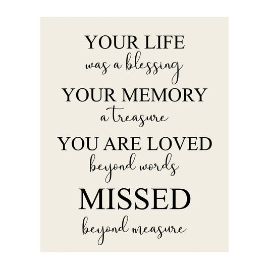 AMERICAN LUXURY GIFTS Your Life Was A Blessing - Inspirational Typography Wall Decor Motivational Quote Art for Living Room Office Bedroom Classroom - 10x8 Unframed Print
