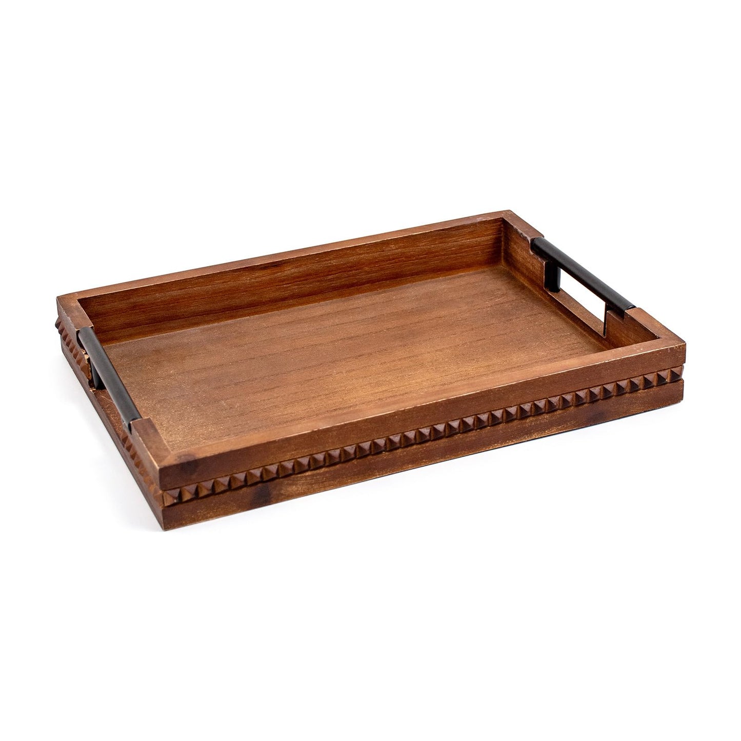 Rustic Wood Serving Tray with Handle Brown Rectangular Decorative Trays Farmhouse Charcuterie Boards Platter for Food, Fruit, and Coffee Great for Bed, Living, Coffee Table, Kitchen and Party