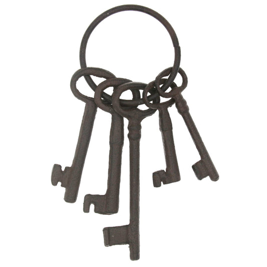 Hananona 8" Vintage Cast Iron Skeleton Key Ring Antique Style Pirate Treasure Chest Keys Set For Farmhouse Decor, Halloween Home Decoration Prop (Style-1)