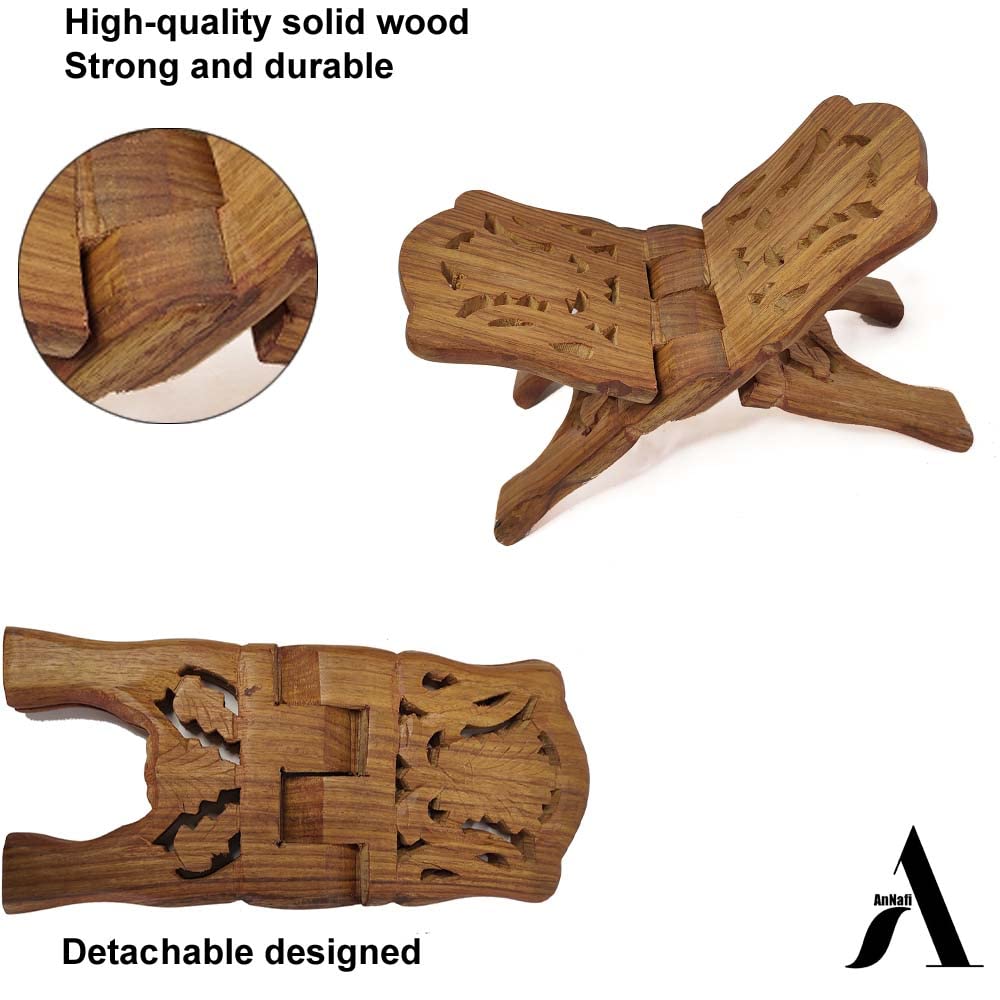 AnNafi® Wooden Book Holder Stand | Rehel/Rehal For Quran Geeta Bible | Indian Book Holders For Reading Hands Free For Desk Carved Antique | Holy Book Stand Prayer/Pooja Wood Islam Decor Handmade Gifts