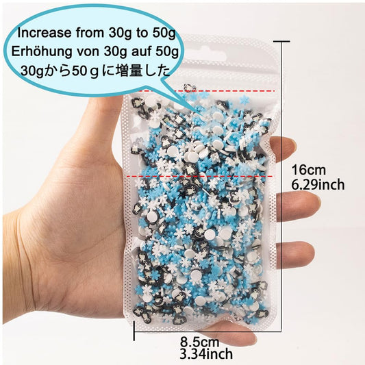 Polymer Clay Penguin Snowflake Sprinkles for Fake Dessert Cake Decor, Decoden Phone Case, Slime Projects DIY, Scrapbooking, Resin Jewelry Making Pack of 50g