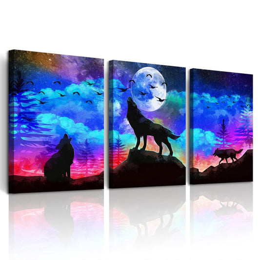 DZRWUBHS Framed Wall Art For Living Room Modern Wall Decor For Bedroom Kitchen Canvas Painting Office Wall Decor Wolf Abstract Pictures Artwork 3 Pieces Ready to Hang Room Large Size Decorations