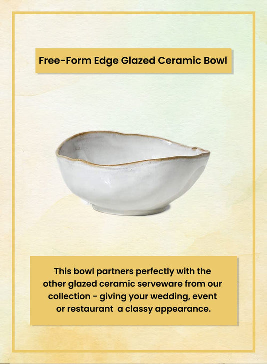 Serene Spaces Living Small Free-Form Edge Glazed Ceramic Bowl, Centerpiece for Vintage Weddings, Events, Measures 6" Long, 5.5" Wide, 2.75" Tall