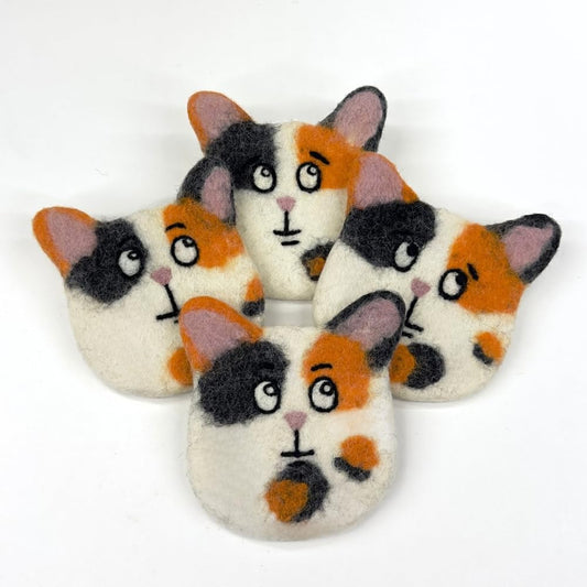 Humble Hilo Handmade Animal Felt Coaster Set of 4, Absorbent Coaster for Animal Lover (Calico Cat)