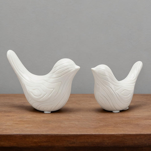 FANTESTICRYAN Set of 2 Small Ceramic Birds Statue, Home Decor Modern Style Animal Sculptures, Decorative Figurine Ornaments for Office Desktop, Bookshelf, Coffee Table, Bedroom, Living Room, Cabinets