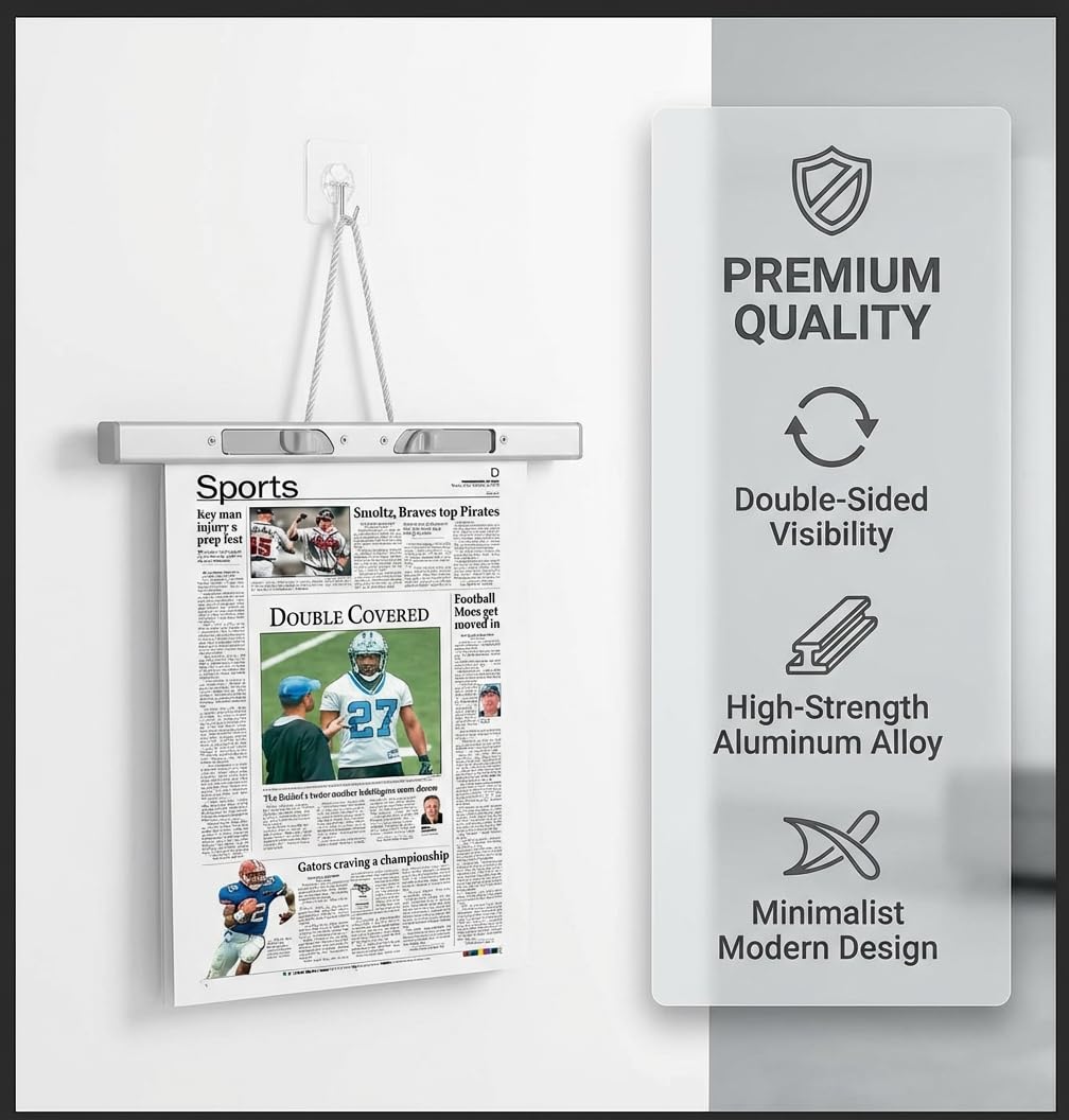 lcocove Aluminum Alloy Newspapers Holders for Office，Home,Newspaper Rack Can Hold 30 pages,Newspaper Hanger Holding Files on the Wall to Save the Space