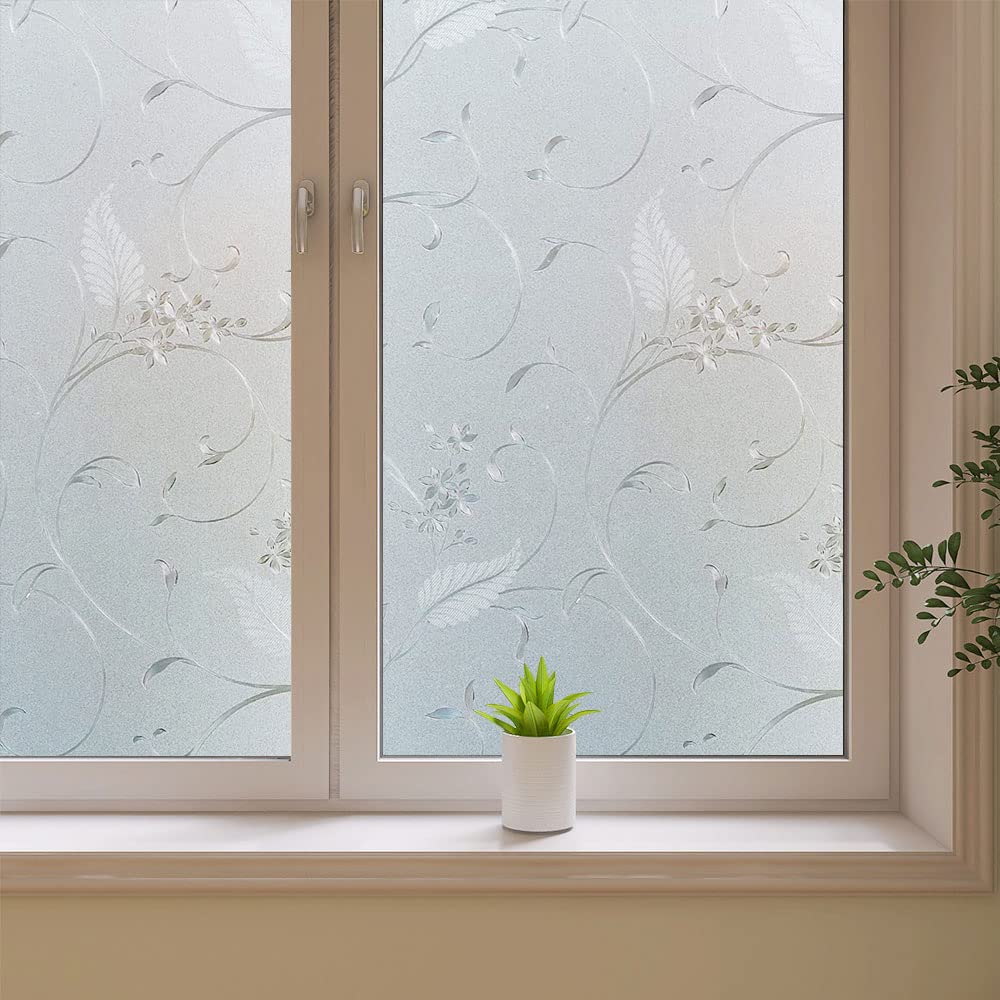 Frosted Privacy Glass Window Film, Vinyl Decorative Window Decals, Static Clings No-Glue Removable Window Film for Home Bathroom Living Room (35.4 x 78.7 inch)
