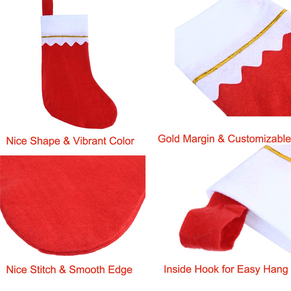 CCINEE 12pcs Red Felt Christmas Stockings 15" Party Favors Stockings for Xmas Decoration