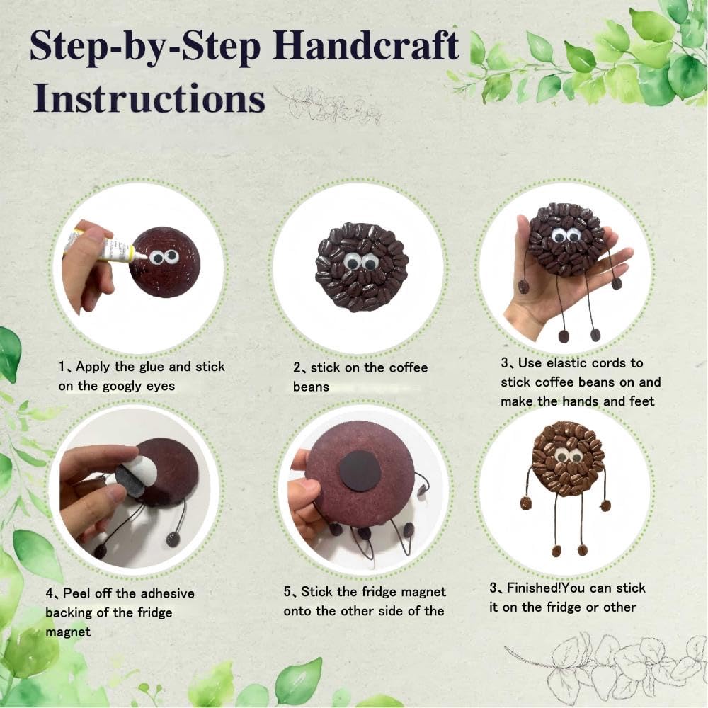 DIY Craft Kit-Eco-Friendly Coffee Bean Cartoon Fridge Magnets - Handmade Wooden Magnetic Decor for Coffee Nooks, Home & Café (Adult-Oriented)