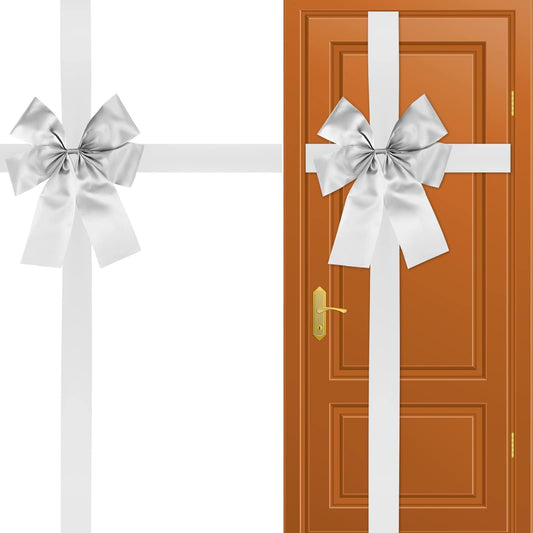 gisgfim Christmas Cabinet Big Bows Large Door Lace Christmas Tree Bow Ribbon Silver Bow Holiday Decorations Christmas Front Door Party Supplies