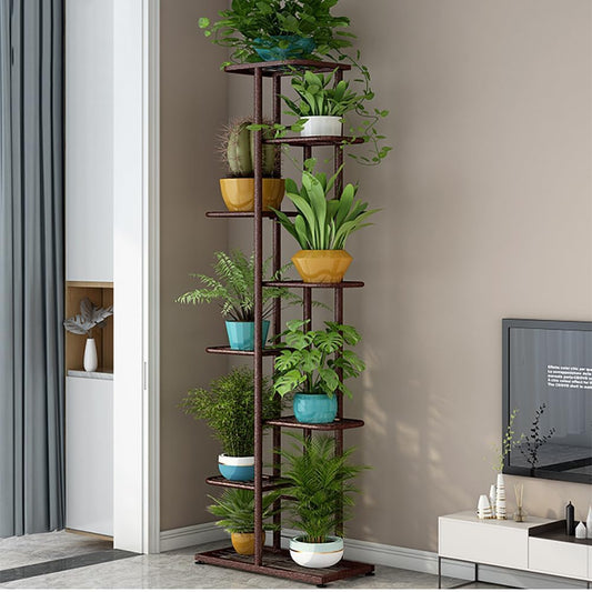 MilleLoom 8 Tier Large Metal Plant Stand, 9 Potted Multiple Flower Pot Holder Rack Corner Rack Indoor Outdoor Planter Display Shelf for Patio Garden Corner Balcony Living Room Bronze Gold Flower
