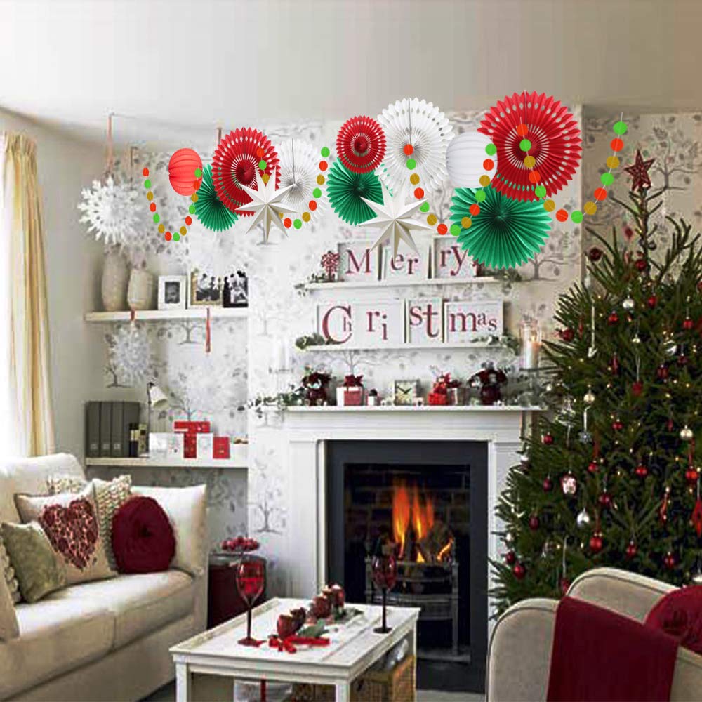 Christmas Party Decoration Set of Hanging Tissue Paper Fans Circle Garland Paper Lanterns for Italian Party Graduation Wedding Birthday Backdrop