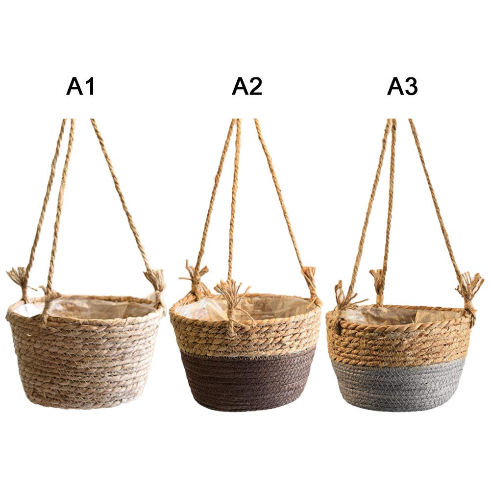 MEUMITY Hanging Planter Basket, Rattan Woven Plant Hanger with Plastic Liner Macrame Plant Holder Storage Organizer for Plants Indoor Outdoor(#1)