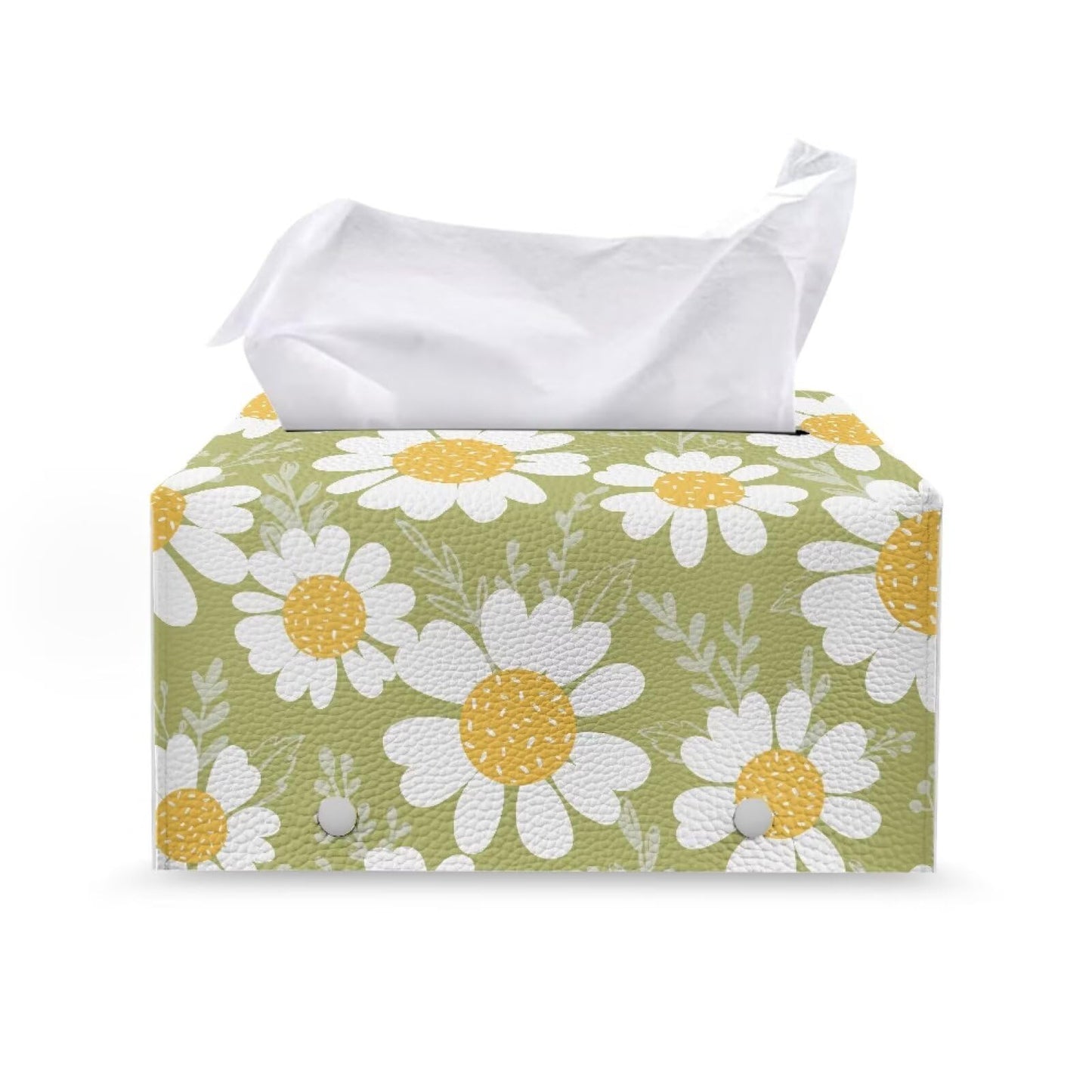 PJHEQOXE Flowers Pattern Tissue Box Cover Custom Tissue Box Cover Magic Sticker Pu Tissue Box Cover Rectangular for Home Coffee Table Decor Room Office Decor 9.7 x 5.2 X 5.12 Inch （Green）