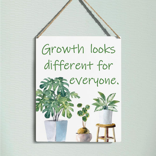 VYXVYX Growth looks Different for Everyone Wooden Hanging Sign, Eucalyptus Botanical Home Decor Hanging Door Signs, for Home Wall Office Decor 10 x 8 Inches