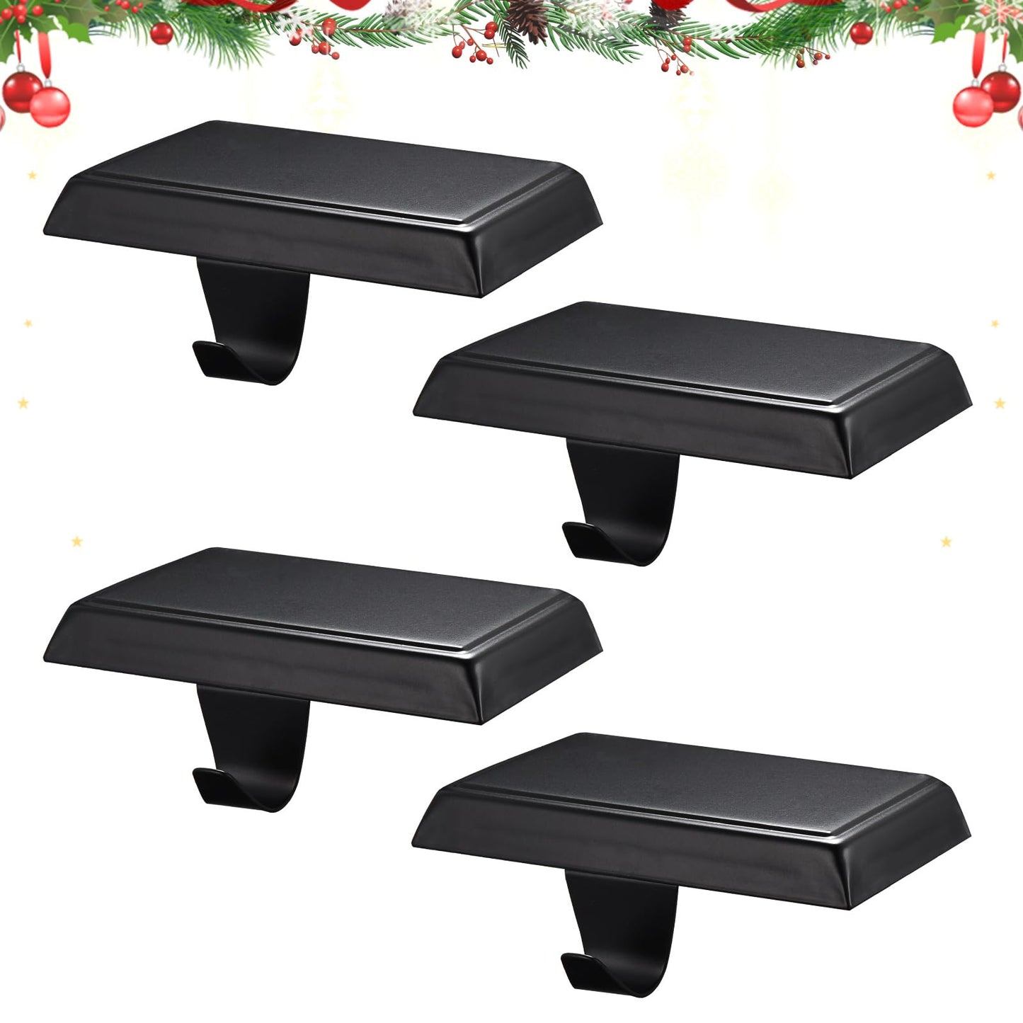 Christmas Stocking Holders for Mantle, Weighted Stocking Hangers, Christmas Stocking Hooks for Tables Window Fireplace Mantle Decoration(Black,4PCS)