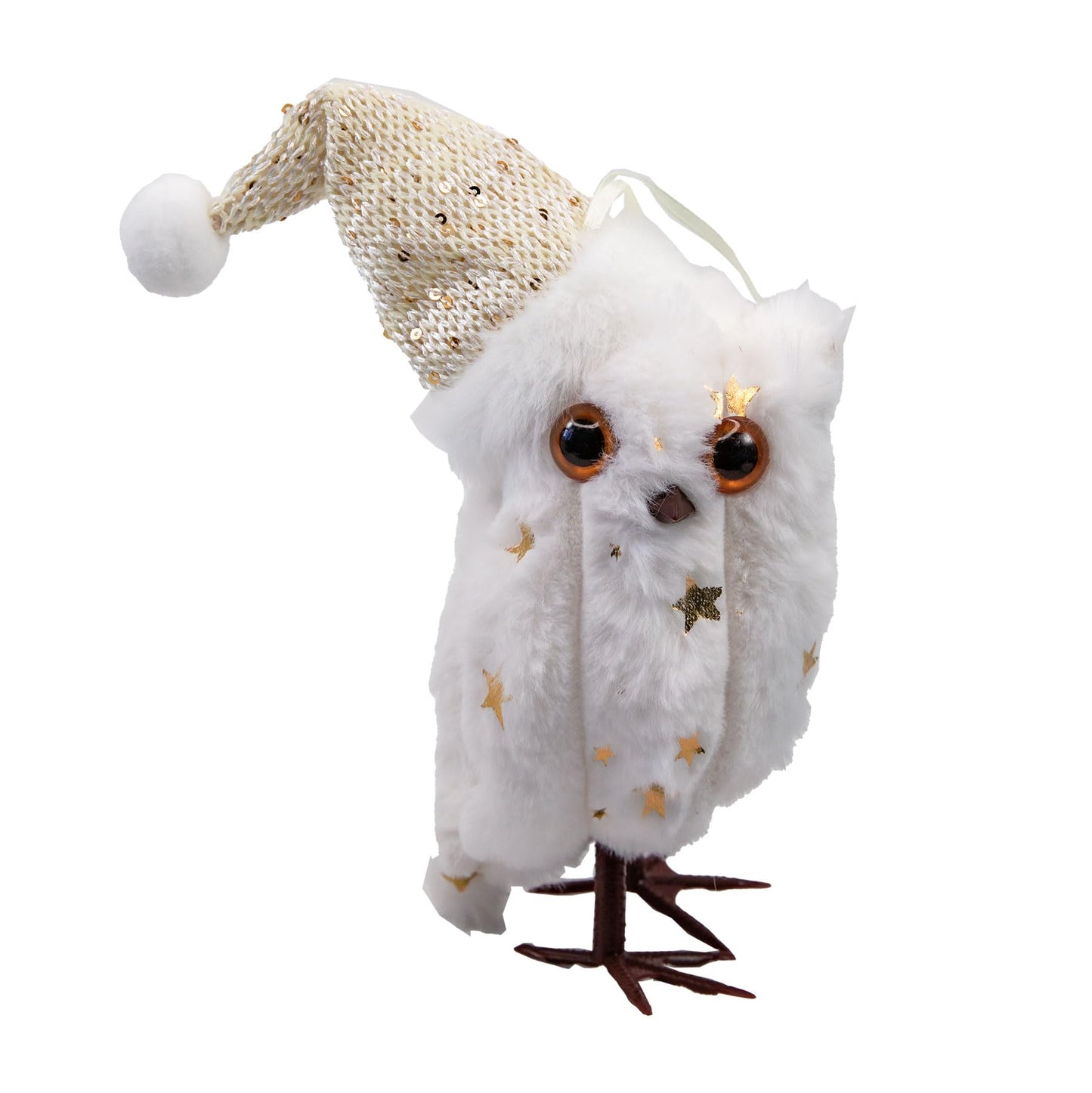 Cartanfill-Christmas Tree Owl Ornaments Set with Gold Star Topper, Plush Decorative Winter Birds, Pink Mint Brown White (A 2PC)
