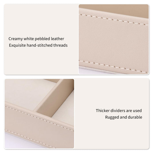 KINGFOM 4-Slot Leather Drawer Tray Desk Stationery Sundries Organizer Storage Box Pen Pencil Holder Case Container (Dark Beige)