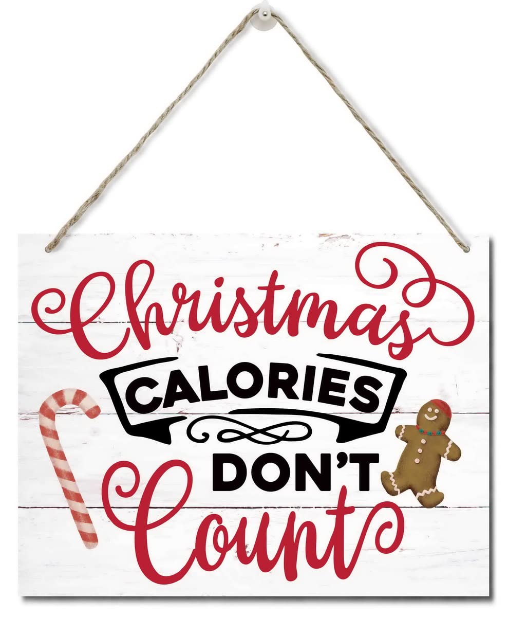 Humorous Christmas Wooden Door Hanging Sign, "Christmas Calories Don't Count", Merry Xmas Sign, Party Supplies Favors, Xmas Gift 10 X 7.8 in