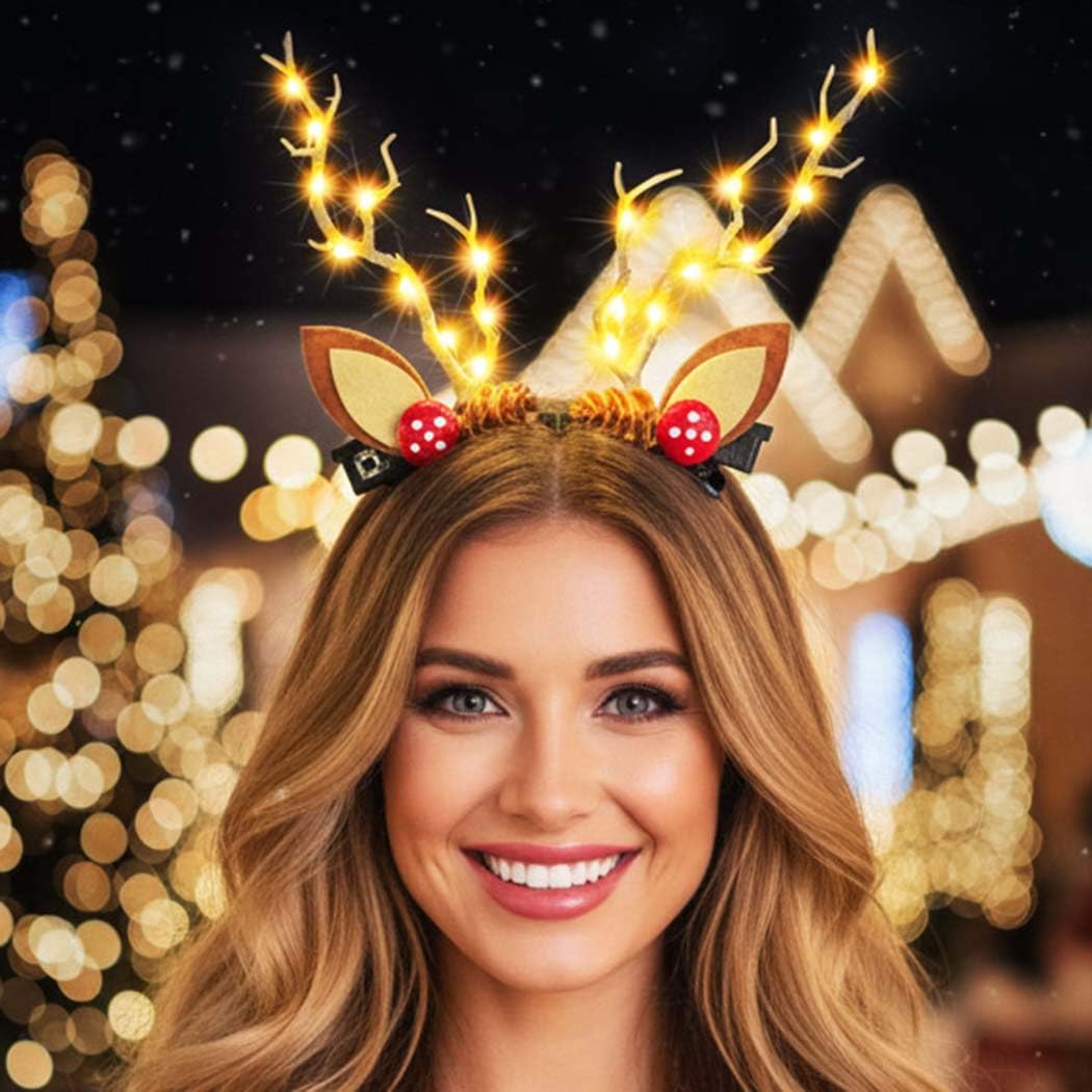 Bartosi LED Light Christmas Hair Clips Reindeer Antlers Xmas Hairpins Hair Barrettes Cute Head Pieces Hair Accessories for Women (Pack of 2)