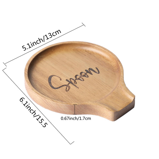 Set of 2 Wood Spoon Rest for Stove Top - Smooth Acacia Wood Spoon Holder for Kitchen Counter with Non Slip Silicone Feet,Perfect Holder for,Spatulas Tongs and Spoons, Brown (Labeled "Spoon")