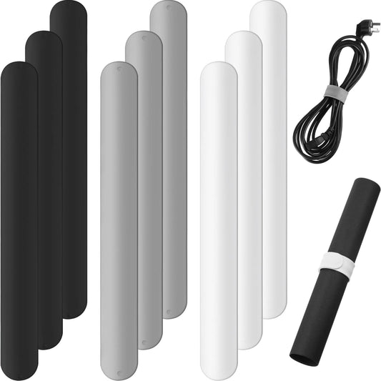 Cunhill 9 Pieces Wrapping Paper Holder Clips, Silicone Covered Metal Slap Bands Stabilizer, Paper Roll Clamps for Valentine's Day Gift Wrapping, Poster & Home Storage Organization, White Black Grey