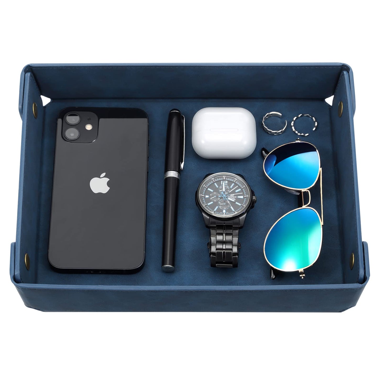 CASIRENA Faux Leather Valet Tray Organizer for Men - Catch-All Tray for Entryway Table Key, Wallet, Watch, Coin Change, Phone, Dresser EDC Dump Jewelry, Bedside Nightstand Desk-top