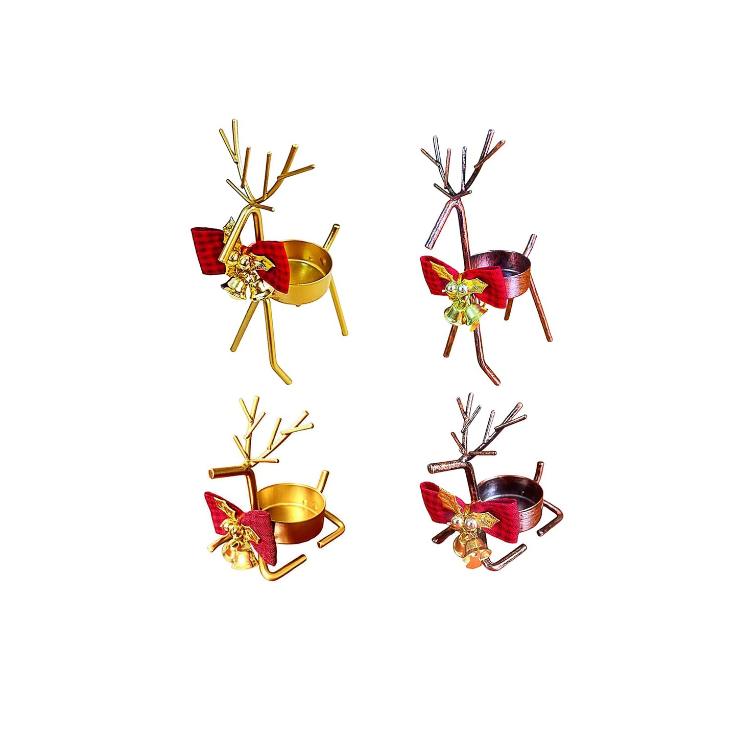 Kornnapa 4pcs Christmas Candle Holder, Reindeer Tealight Candle Holders Christmas Table Centerpieces Decorations Ornaments Metal Deer Dining Tabletop Holiday Decor Display Stainless Steel