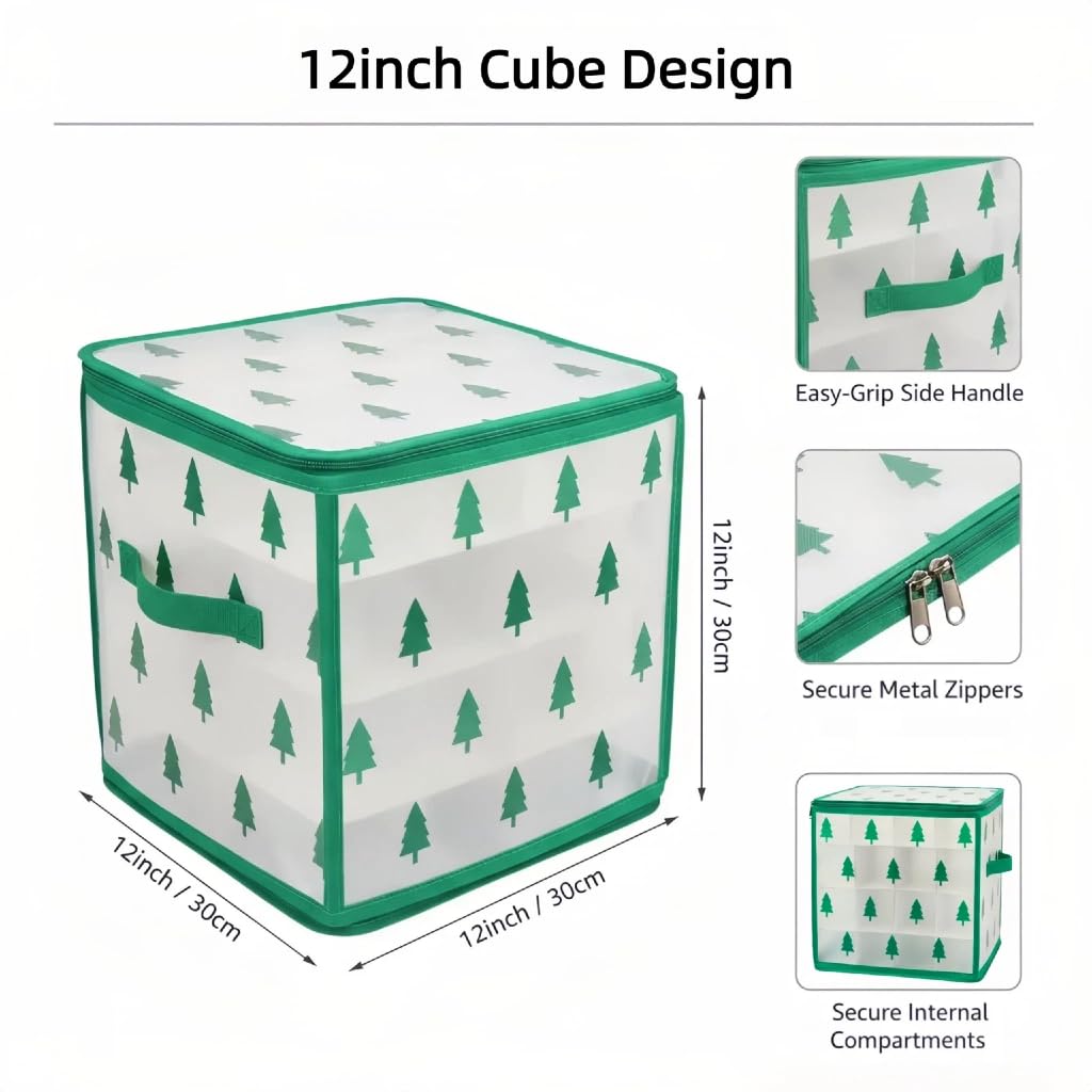 Christmas Ornament Storage Box, Christmas Tree Ornament Organizer, Hard Plastic Storage Container with Dividers, Clear Design Waterproof Case for 3" Seasons Balls