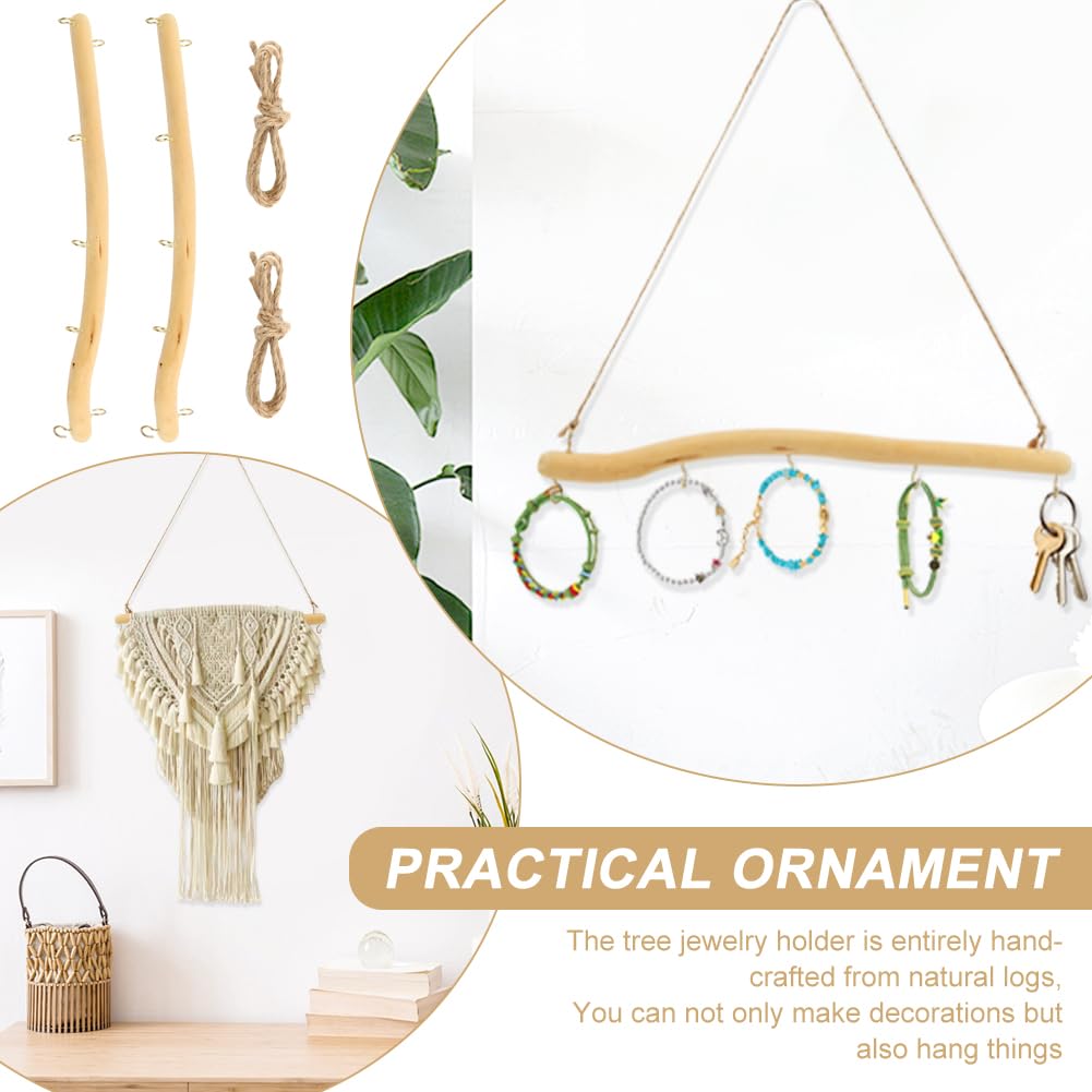 Saycker 2Pcs 15 Inch Driftwood Wall Hanging Jewelry Hanger, Rustic Branch Hanger Rack with 5 Hooks for Small Item Key(Wood color)