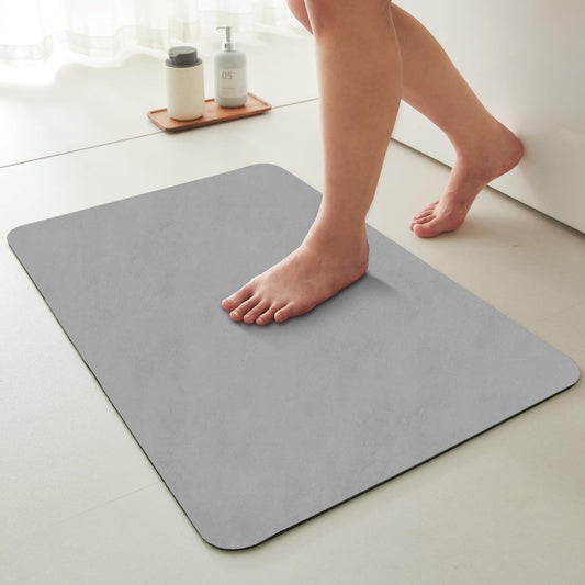 TYUU Bathroom Mat Quick Dry, Bathroom Rugs Non Slip Washable Thin Absorbent Bath Mat Fits Under Door Bathroom Floor Mat Perfect for Bath, Shower, or Sink 16"x24" Light Grey
