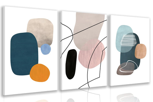 IAFWZX Framed Abstract Geometric Wall Art, Orange Blue Beige Color Block Wall Decor, Modern Minimalist Canvas Painting, Neutral Boho Colorful Geometric Aesthetic Picture for Living Room 12"x16"x3