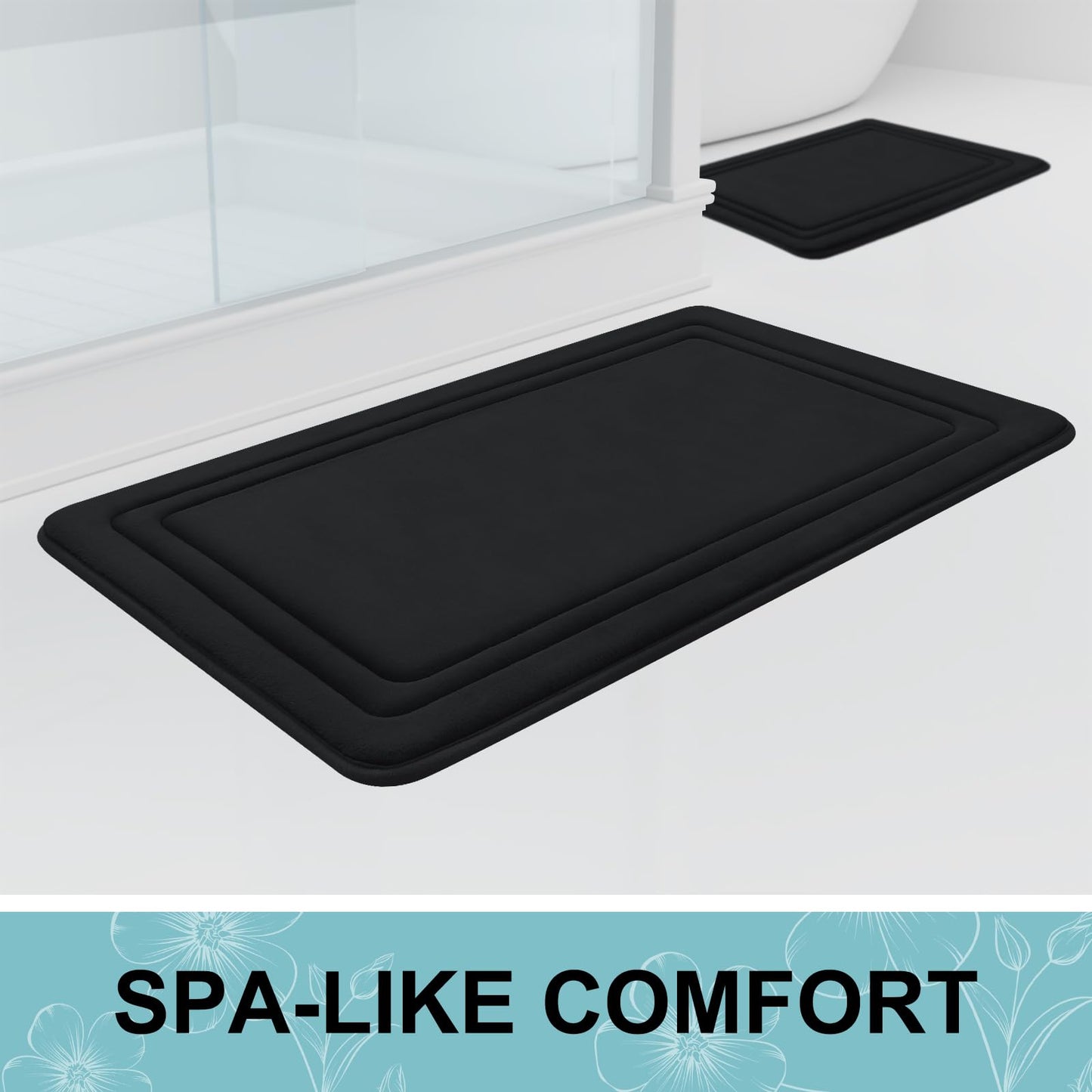 Grandaily Memory Foam Bath Mat Rug 30x20, Ultra Soft, Non-Slip and Absorbent Bathroom Rugs, Machine Wash Dry, Comfortable Bath Carpet for Bathroom Floor, Tub and Shower, Black