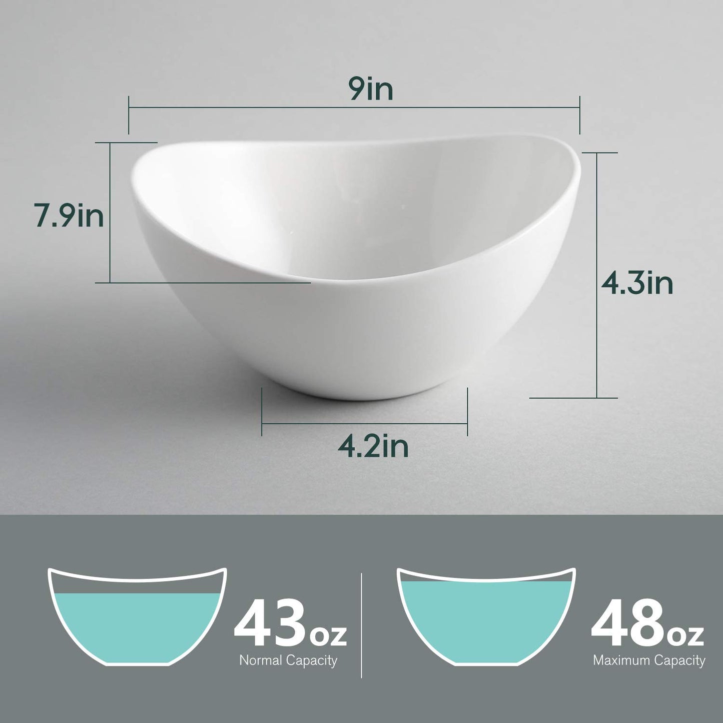 Samsle Porcelain Large Serving Bowl Set (9 inch),48 Oz Big Salad bowls, Large Serving Dishes for Entertaining, Party Dinner,Side Dishes, Oval Shape, Microwave & Dishwasher Safe,Set of 2, White