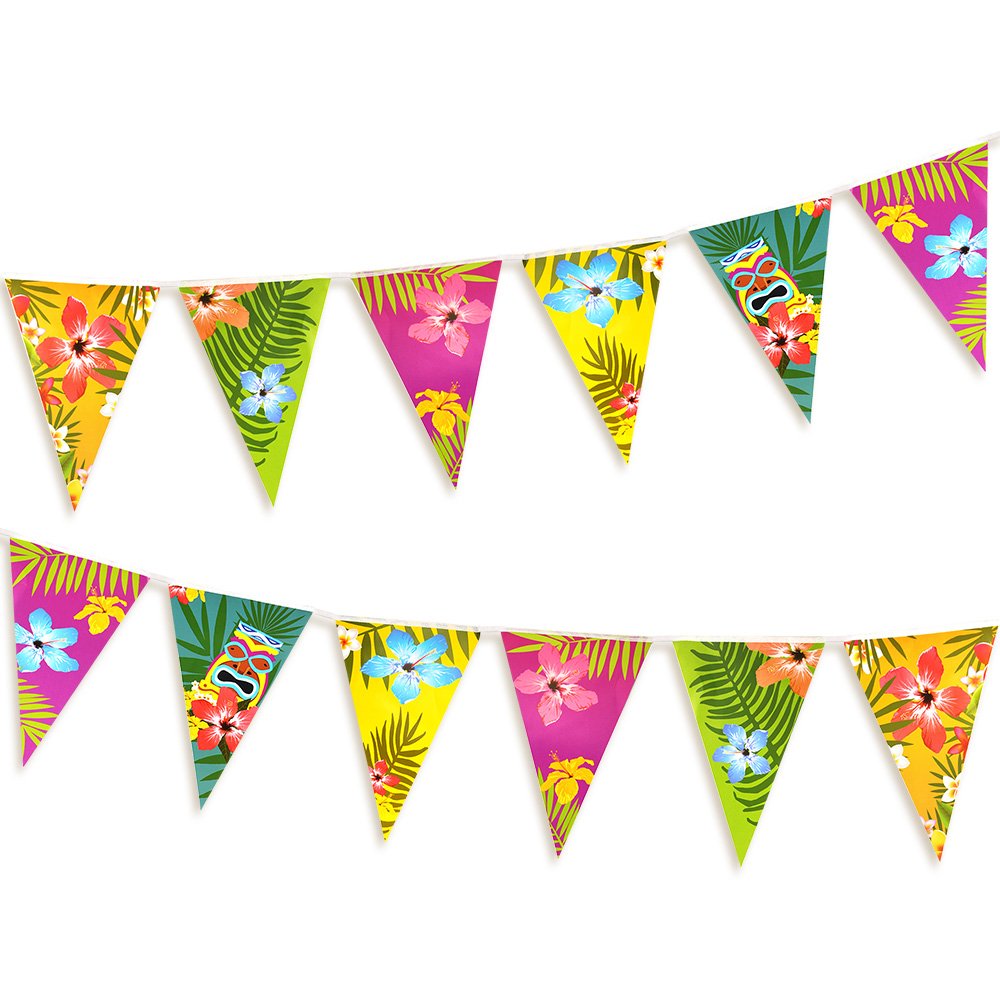 FEPITO 6 Pack Hawaiian Bunting Banner Luau Party Tropical Party Bunting Totally 18 Meters
