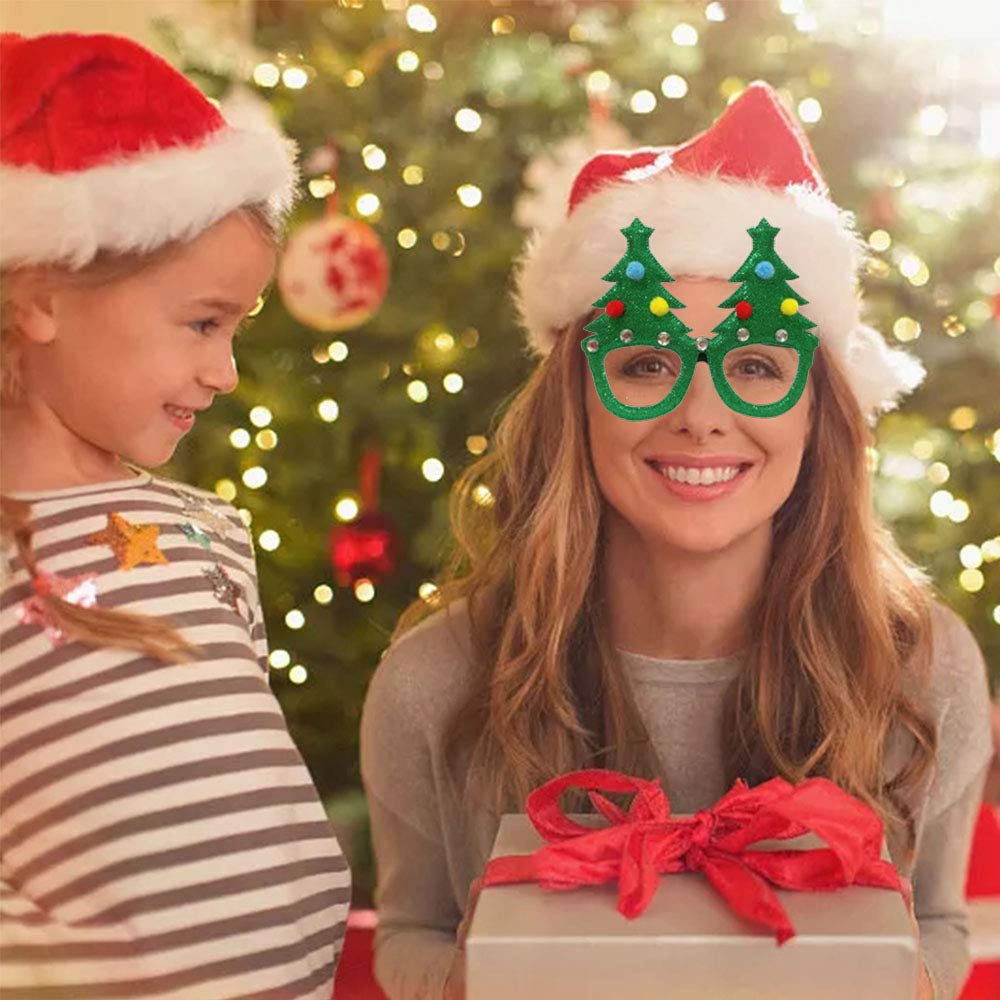 JAKADYUKS Christmas Glasses 16PCS, Party Favors Christmas Tree Hanging Ornaments Decorations Photo Booth Props, Xmas Party Decorations Eyeglasses Frame for Christmas Holiday Party Supplies