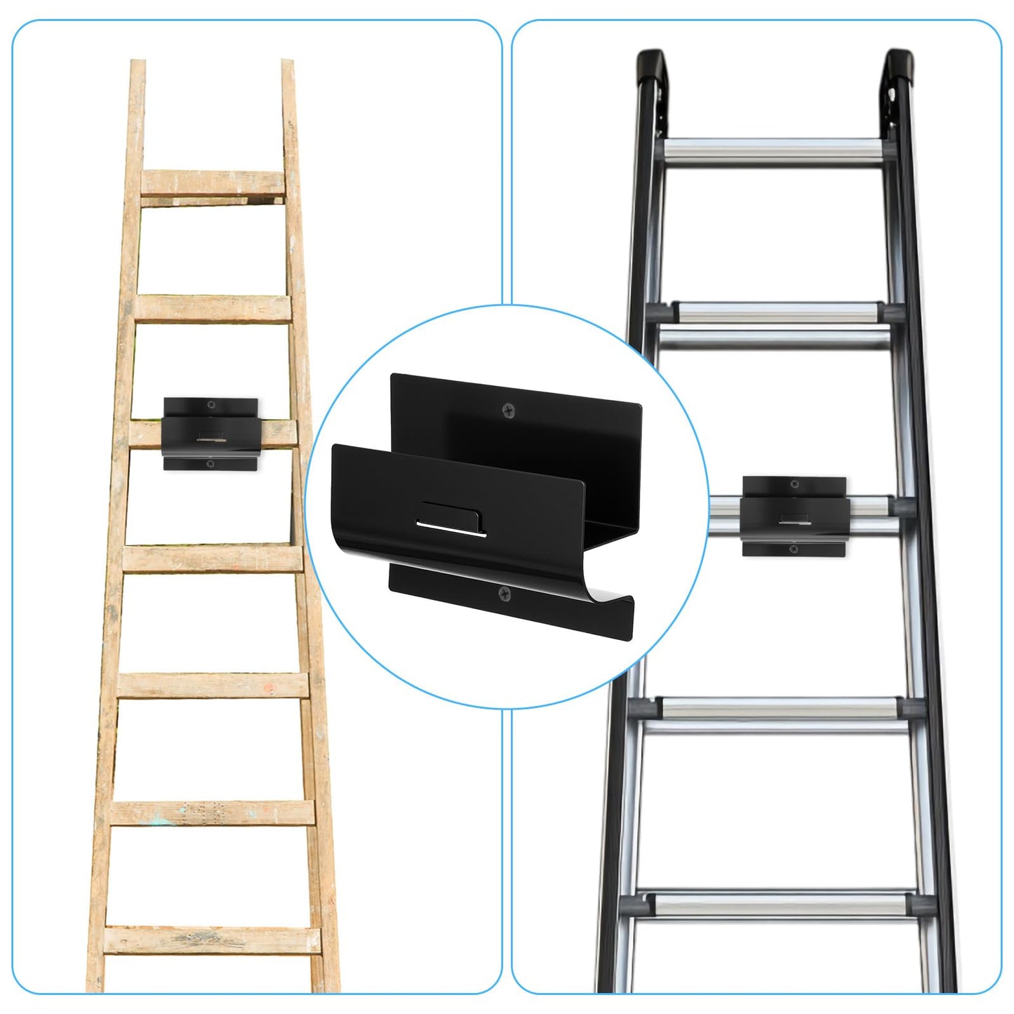 Nodaaiie Heavy Duty Ladder Hooks for Garage Wall 4 Pack Black Ladder Hanger Garage Wall Hooks for Ladder, Wheelbarrow, and Tools