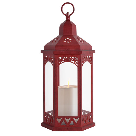 Candle Lanterns Outdoor, Lanterns Decorative Indoor for Porch with Flickering LED Candles, Hexagonal Battery Operated Lighting with Hanging Hook, Perfect for Party Decor
