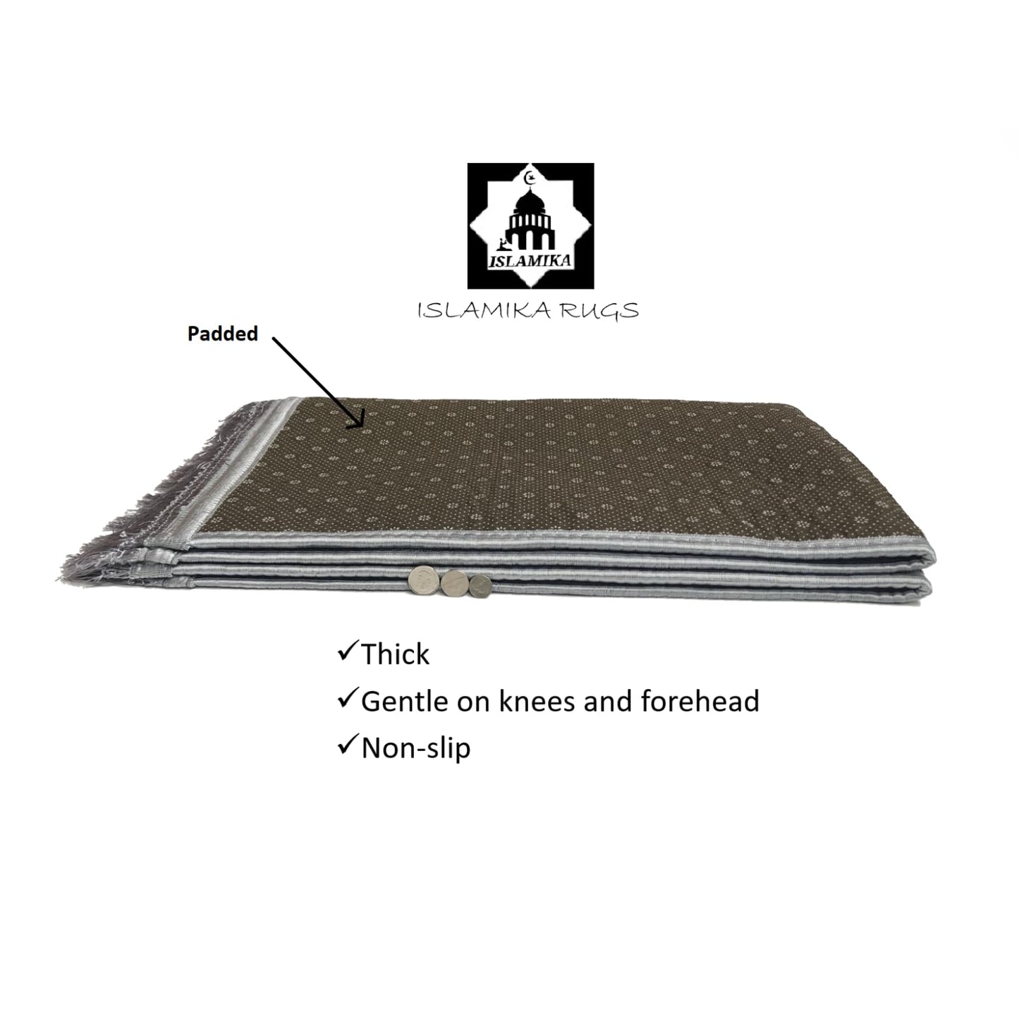 Prayer Rug Muslim Mat Islamic - Thick Prayer Rug Sajadah for Kids Men Women with Islam Prayer Beads for Eid Travel Ramadan, Soft and Luxury (Gray)